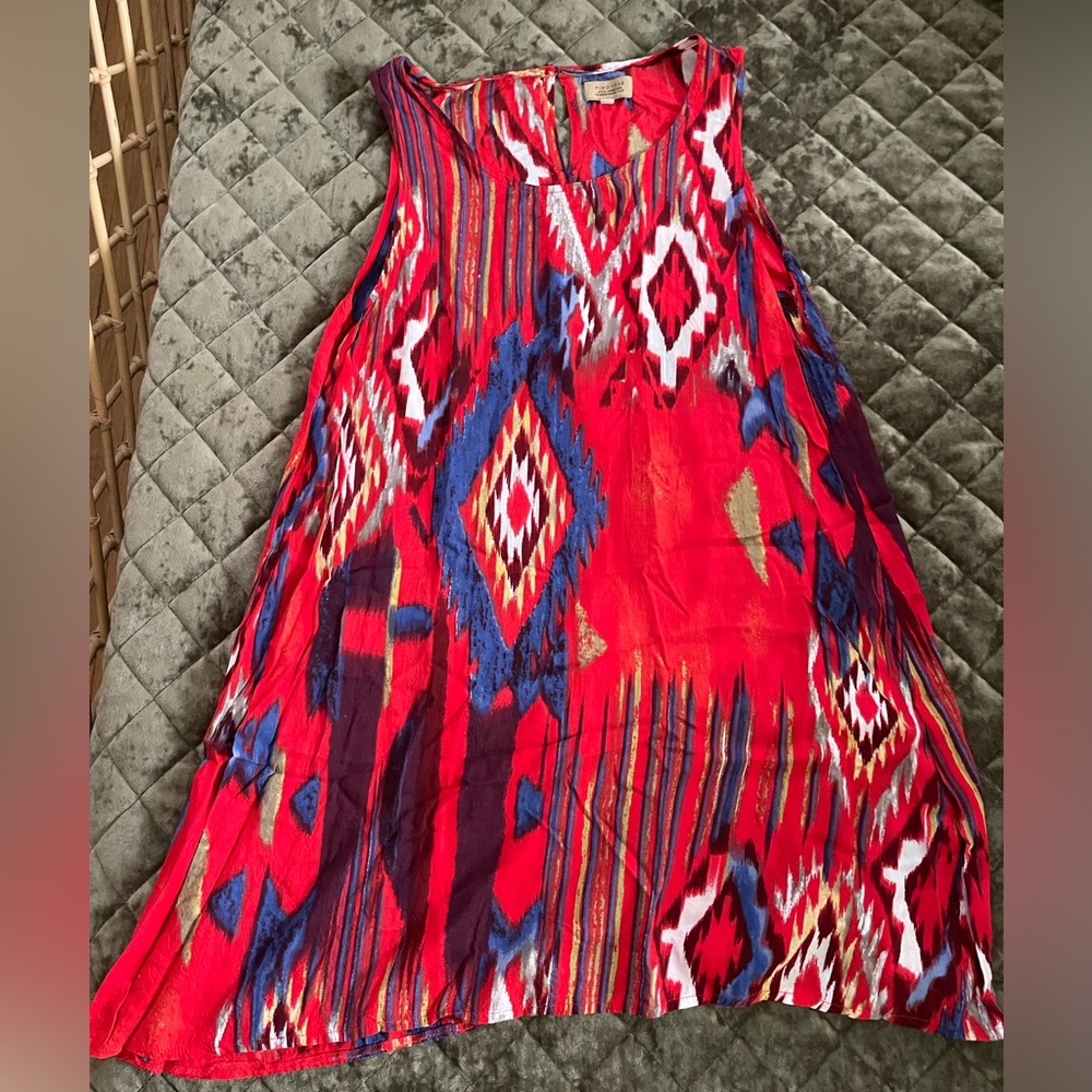 Red Aztec dress Small top XS boho festival